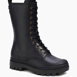 Coach Black Lace-Up Moto Boots